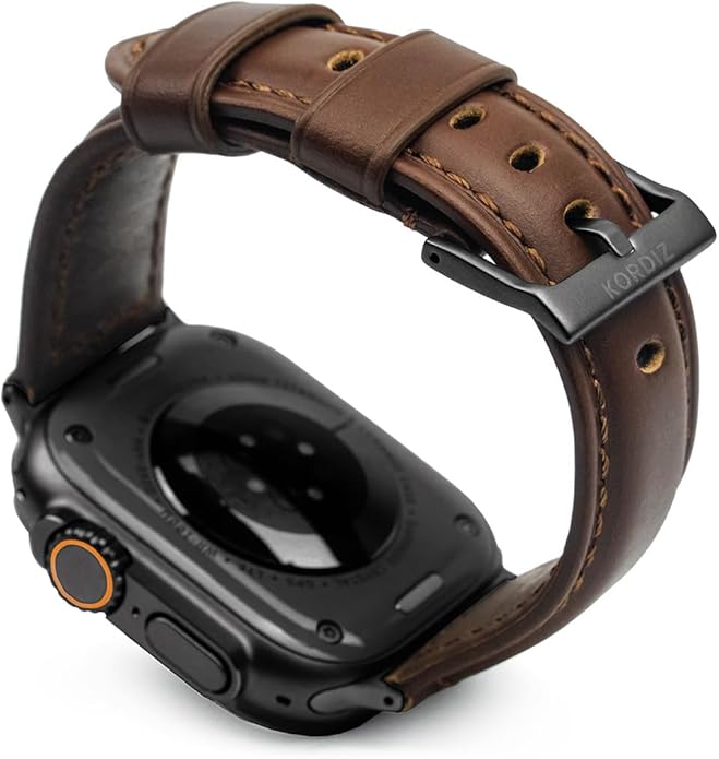 KORDIZ Traditional Leather Band for Apple Watch ULTRA 3, ULTRA 2/1 & Series 11, 10, 9, 8, 7-1, SE3, SE2, SE - Genuine Full Grain Leather Wristband - Men Women Replacement Band for iWatch Apple Watch [ 49mm 46mm 45mm 44mm ]