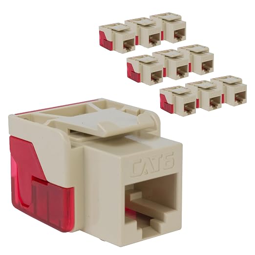 ICC CAT6 Keystone Jack with Inline IDC No Pair Split Wiring (Easier Termination) UL Listed PoE++ TAA Compliant for Wall Plate or Patch Panel, Works with JackEasy Termination Tool, Ivory, 10 Pack