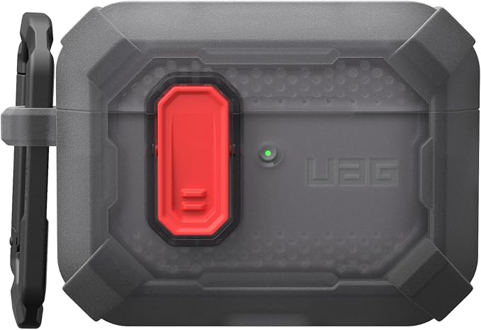 URBAN ARMOR GEAR UAG Designed for AirPods Pro 3rd Gen Case, Rugged Military Grade Drop Proof Protective Cover with Detachable Carabiner Clip & Secure Lip Closure, Plasma Smoke/Lava