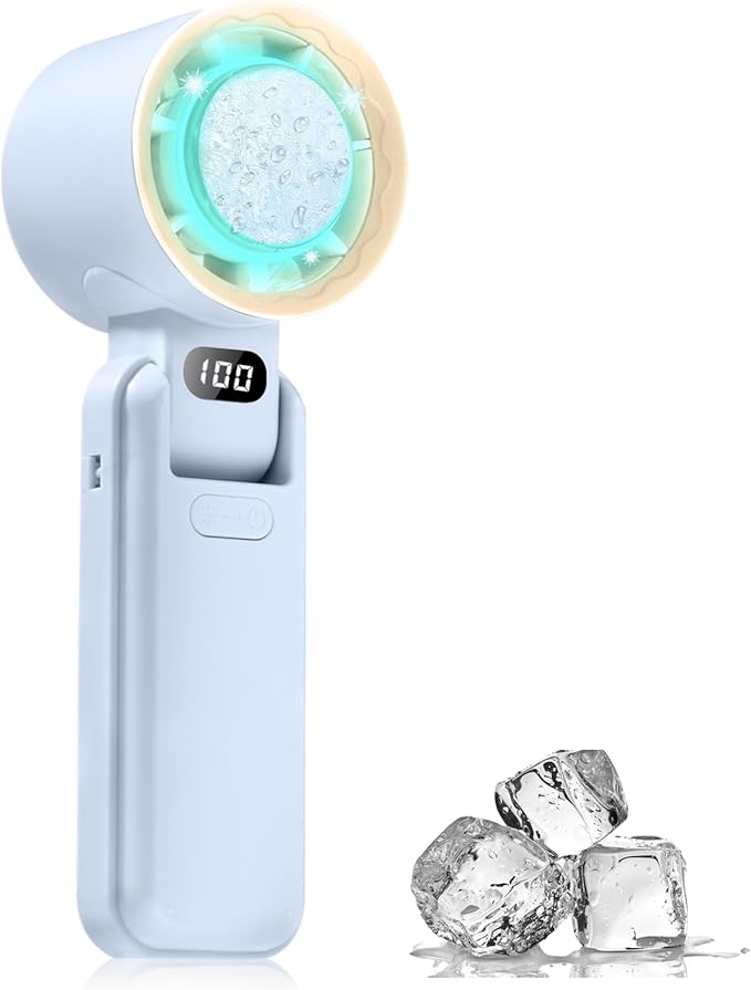 Handheld Portable fan with Turbo Cooling Ice Cooler- Hand Held Fan Rechargeable,100 Speed, 20H Battery Life 3600mAh, Powerful Mini Personal Fan for Travel, Outdoor, Beach, Makeup, Summer Use
