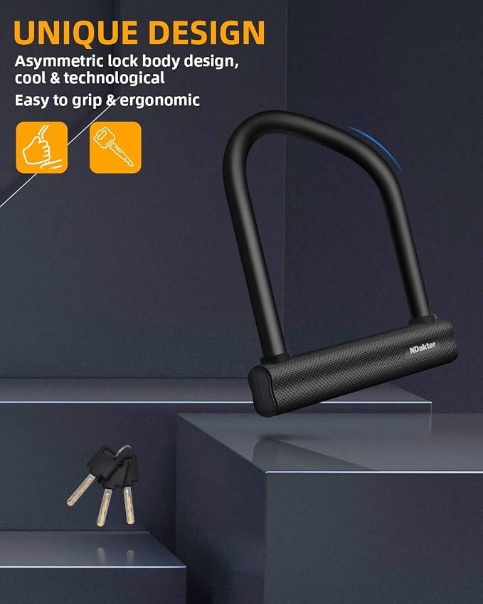 NDakter Bike Locks Heavy Duty Anti Theft, Bicycle U Lock for Ebike, 18mm Shackle with 3 Keys for Electric Escooter, Mountain & Folding Bike, Tri-Bike Wheel Lock Sturdy