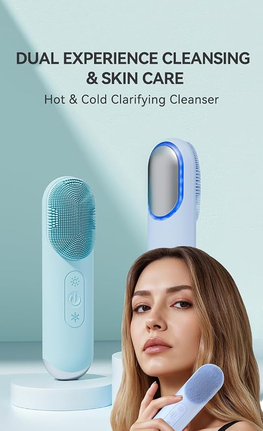 Silicone Facial Cleansing Brush with Heating & Vibration – Rechargeable Face Cleansing Device with Soft Silicone Bristles for Daily Skincare Routine