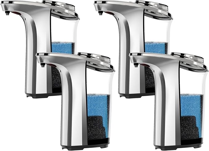 Automatic Soap Dispenser, Touchless Dish Soap Dispenser 17oz/500ml with Infrared Sensor, 5 Adjustable Soap Levels, Liquid Hand Soap Dispenser for Bathroom Kitchen (Silver 4 Pack)