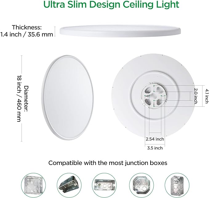 TALOYA 18 Inch Flush Mount Light Fixture Led,Compatible with Alexa Google Assistant Smart Life App,Sleek Round Ceiling Fixture,36+4W Main Light and RGB Night Light Adjustable,Enabled by 2.4G Wi-Fi
