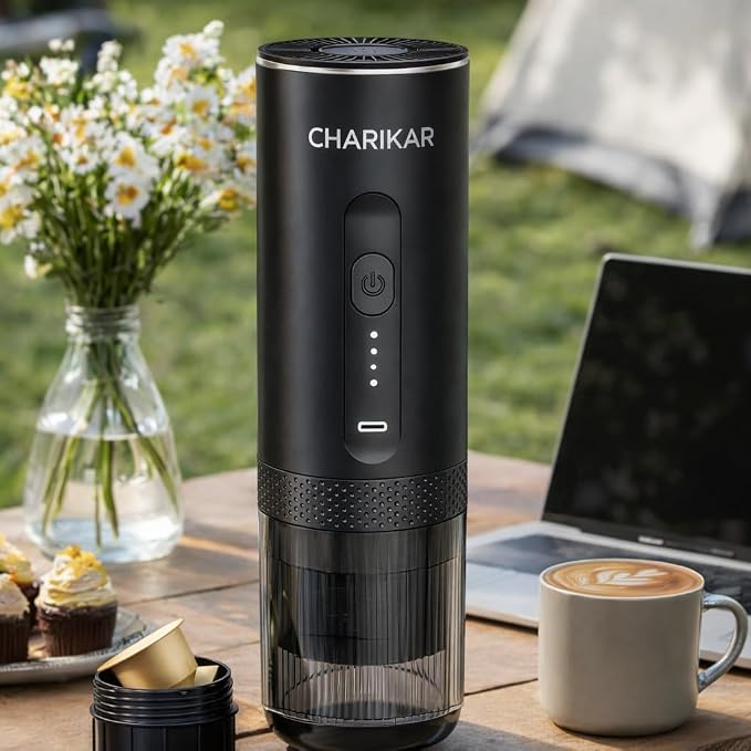 Portable Espresso Machine, Self-Heating Travel Coffee Maker, 20 Bar 7500mAh Rechargeable Espresso Maker for Ground Coffee & Capsules, Compact Cordless Brewer for Camping, Car, Office & RV