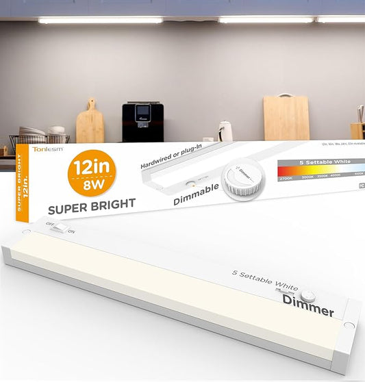 LED Under Cabinet Lighting Hardwired Or Plug in, Dimmable With Dimmer,12 Inch 8W 800LM Super Bright,120V 5CCT 2700/3000/3500/4000/5000K, Linkable Cabinet Light,Under Counter Lights for Kitchen
