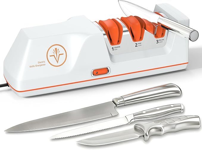 Electric Knife Sharpener with Replaceable Sharpening Head | 3-Stage Sharpening, 15° Precision Angle, Diamond Sharpening System, Metal & Ceramic Knives, Exquisite Gifts & Packaging