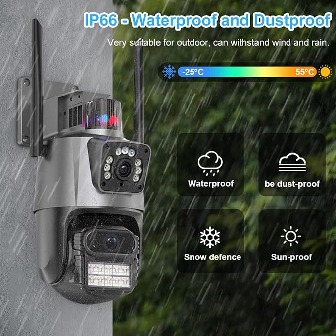PTZ WiFi Outdoor Security Wireless 2X3MP Dual Lens Linkage Human Detect Pan tilt Digital Zoom Auto Tracking Home Surveillance Camera Two Way Audio Color Night Vision ICsee