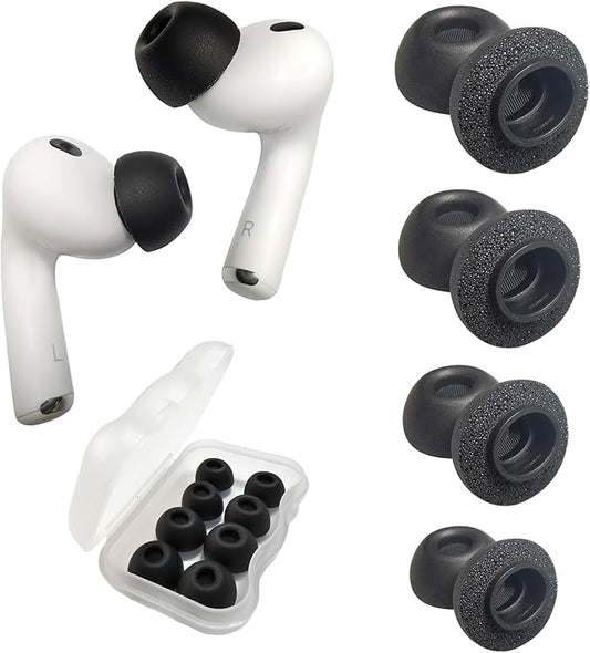Memory Foam Ear Tips for AirPods Pro 3 - Replacement Tips [XS/S/M/L 4-Pairs] - Noise Isolation & Secure Fit, Compatible with Apple AirPods Pro 3rd Generation, All-Day Comfort (Black)