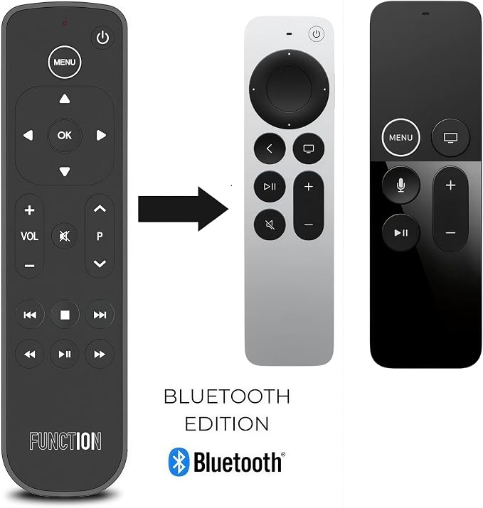 Function101 Button Remote for Apple TV (Bluetooth Edition) — Apple TV Replacement Remote for Apple TV 4K & All Models | Bluetooth + Infrared | Traditional Button Layout | 2 AAA Batteries Included