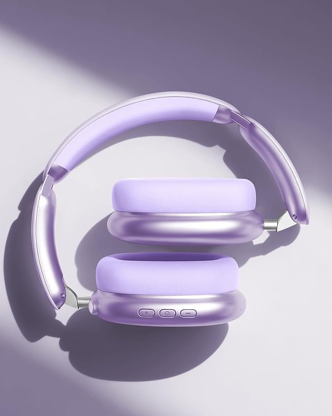 Wentronic Y02 Active Noise Cancelling Headphones, Wireless Over-Ear Bluetooth 5.4 Headphones with Microphone, 60H Playtime, Hi-Res Audio, Big Bass, Foldable Lightweight for Travel Home Office, Purple