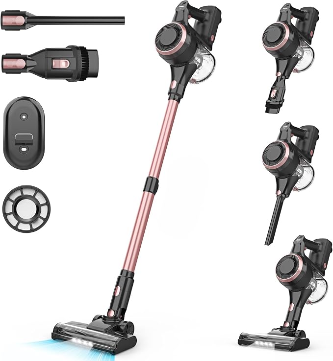 Vazone S22 Cordless Vacuum Cleaners for Home, 6 in 1 Lightweight Stick Vacuum with 45KPa Powerful Suction, Self-Standing Vacuum Cleaners Rechargeable Cordless Vacuum for Pet Hair