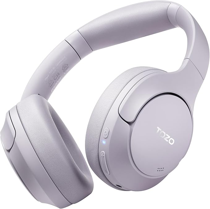 TOZO Hybrid Active Noise Cancelling Headphones, Wireless Over Ear Bluetooth Headset, 60H Playtime, Hi-Res Audio Custom EQ via App Deep Bass Comfort Fit Ear Cups, for Home Office Travel