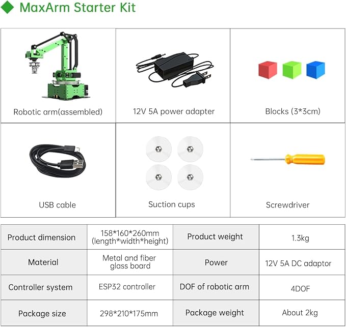LewanSoul Robotic Arm Kit, MaxArm for Arduino Python Programming ESP32 Open Source Smart Robot Arm with Bus Servo, Suction Nozzle, WiFi Bluetooth Connection, STEM Science Education, Starter Kit