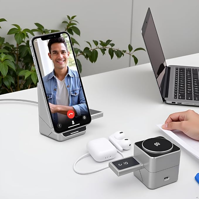 Charger Stand,for iPhone 17 Wireless Charger, 3-in-1 Cube Compatible with MagSafe, 15W Foldable Fast Charging Stand, for iPhone 16/15/14/13, Apple Watch 1-8/Ultra, AirPods Compatible with Samsung