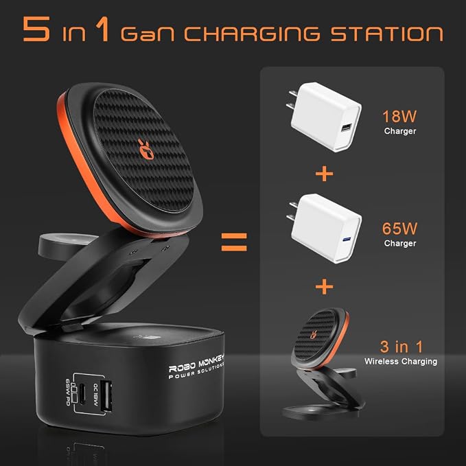 65W Power Cube Charging Station Wireless GaN Fast Charger for Multiple Devices iPhone Apple Watch AirPods MacBook Android