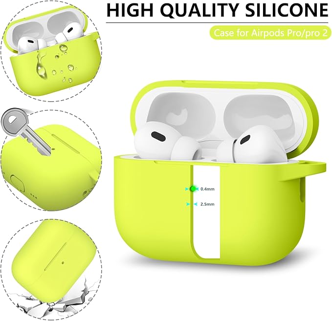 Ljusmicker for AirPods Pro Case Cover with Cleaner Kit,Silicone Protective Case for Apple AirPod Pro 2nd/1st Generation Case for Women Men,AirPods Pro Case Accessories with Keychain-Fluorescent Green