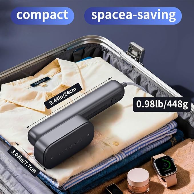 Global Travel Steamer for Clothes,(100V-230V) Dual Voltage Portable 2-in-1 Handheld Steamer & Iron, Travel Safer with Auto-Off - Suitcase Essential for Business Travel & Europe,Grey