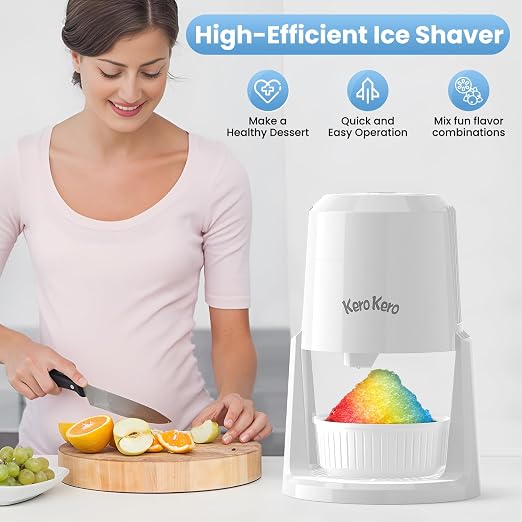 Professional Shaved Ice Machine: RX03 Electric Snow Cone Maker & ICEE Machine for Home, 60W Power, 120V Universal Voltage, Create Fluffy Ice Snow Cones, Slushies and Frozen Treats-White