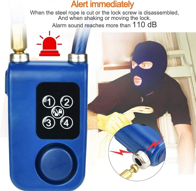 Sonew Smart Keyless Alarm Lock with 110db Alarm IP44 Anti-Theft Chain Lock for Motorcycle/Gate/Gates/Blue