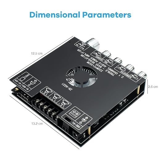 ZK-AS21 TPA3255 Bluetooth 5.1 Power Amplifier Board HiFi 2.1 Channel 220Wx2+350W Digital Audio Receiver AMP Board with Treble and Bass Control for DIY Speakers