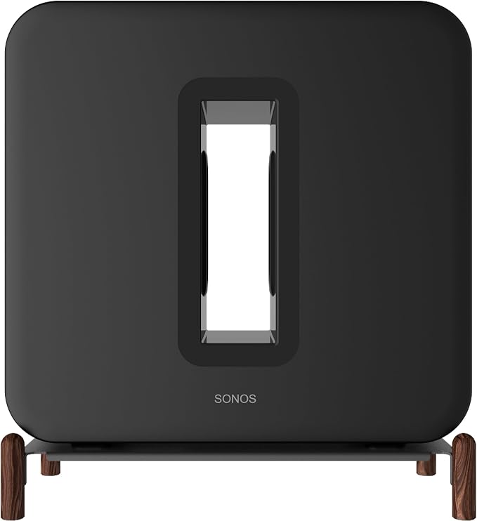 Real Wood Stand for Sub 4,The Holder Accessories Protect Sonos Sub 4 for Sound Better,Secure Stable Wooden Mount with Metal Frame for Sonos Sub 4, Sub 3, Sub 2, (Walnut) (Black)