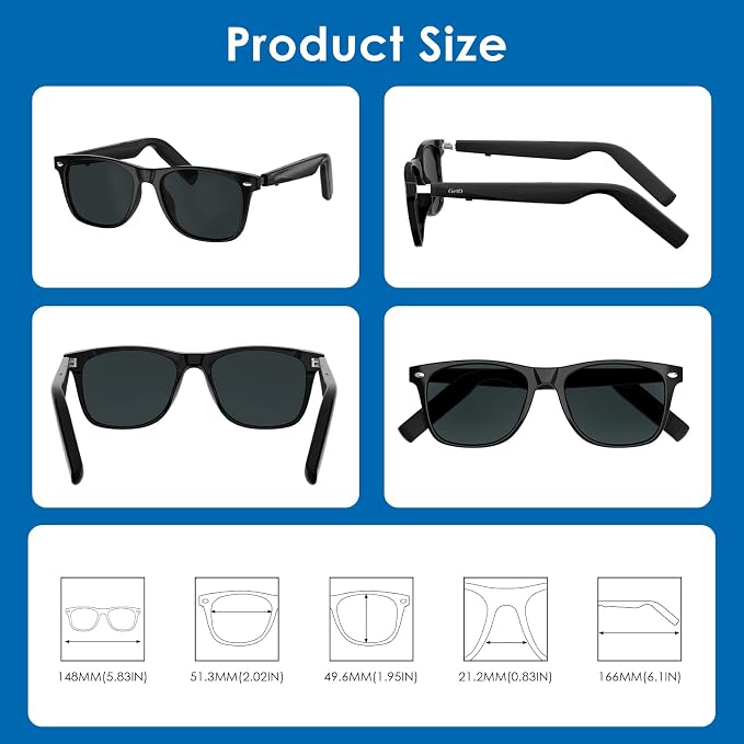 AI Glasses for Men & Women, Smart Glasses Powered by ChatGPT, AI Real-time Translation with 107 languages, 11H Music Play, Bluetooth Sunglasses with Polarized Lens, UV Protection for Daily Use, Travel