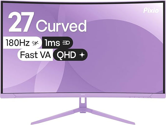 Pixio PXC278 Wave Purple 27 inch 180Hz Refresh Rate QHD 1440p Resolution 1650R Curved Fast VA Panel 1ms GTG Response Time Adaptive Sync HDR Curved Gaming Monitor