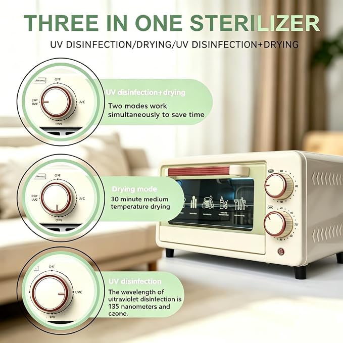 Sterilizer Tools Drying and 3-in-1 Disinfection Tools10L 150W Sterilizer with Timer Disinfection Cabinet Suitable for Mother-Child Products, Towels, Hair Salons, Nail Studios (White003)