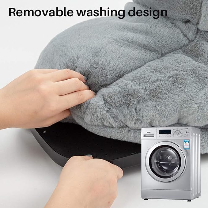Plush Foot Warmer Heating Shoes Mat for Cold Winter Days – Soft Grey Electric Heated Foot Rest Pad Compatible with Use
