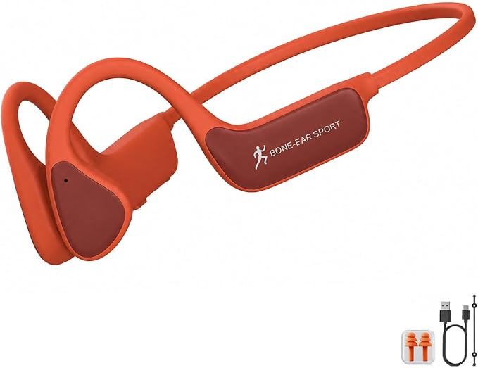 Bone Conduction Headphones, Bluetooth 5.4 Open-Ear Wireless Sports Earphones with Mic, 12H Playtime, IPX6 Sweatproof Premium Headset for Running, Cycling, Workouts (Orange)