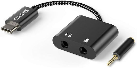 Cubilux USB C to TRS Headphone Microphone Splitter, Type C to 3.5mm Audio MIC Adapter for iPhone 17/16/15 Series, Samsung S24/S23/S22 Tab S9/S8/S7, S23/S21/S20 FE, Z Fold 5/4/3/2, Z Flip 5/4/3/2