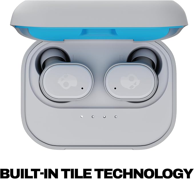 Skullcandy Grind Wireless Earbuds, Bluetooth Headphones, Up to 40 Hours Battery, Noise Isolating Fit, Microphone for iPhone Android, Customizable via Skull-iQ App - Light Grey/Blue