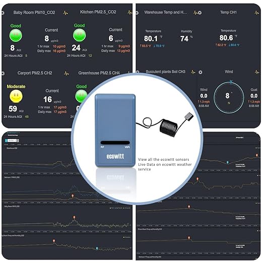 Ecowitt GW1100 Wi-Fi Weather Station Sensor Gateway with Temperature, Humidity and Atmospheric Pressure 3-in-1 Probe Sensor(1X GW1100 WiFi Gateway)
