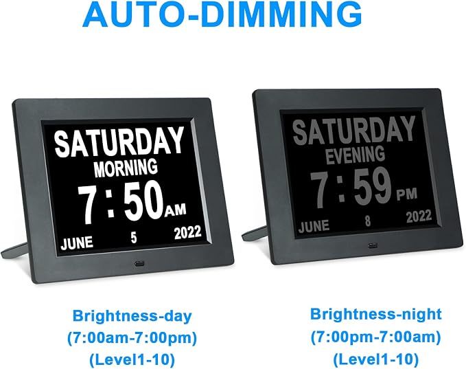 Medication Reminder Day Date Time of The Week Clock Digital Calendar Dementia for Seniors Elderly Impaired Vision Memory Loss Clock