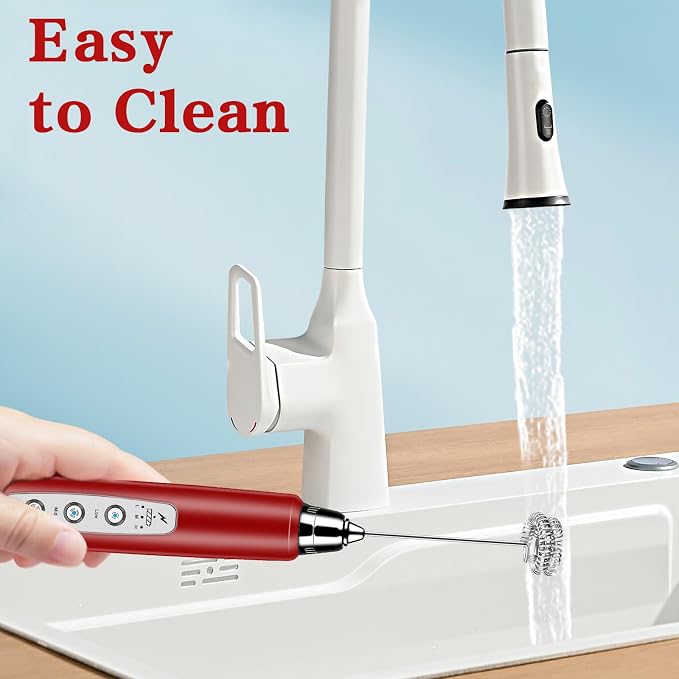 BSRGMS Milk Frother Handheld for Coffee, Electric Whisk 3 Speed Adjustable, Drink Mixer with Stainless 3 Whisks, Rechargeable Hand Frother Wand, Foam Maker for Latte Cappuccino Hot Chocolate Egg Red