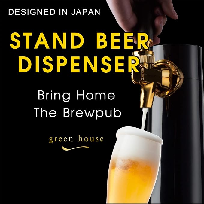 GREEN HOUSE: Draft Pour Beer Dispenser & Ultra Fine Foam Maker | Mini Kegerator for Home. Ultra Fine Foam covering as lid makes regular beer taste delicious and keep longer.
