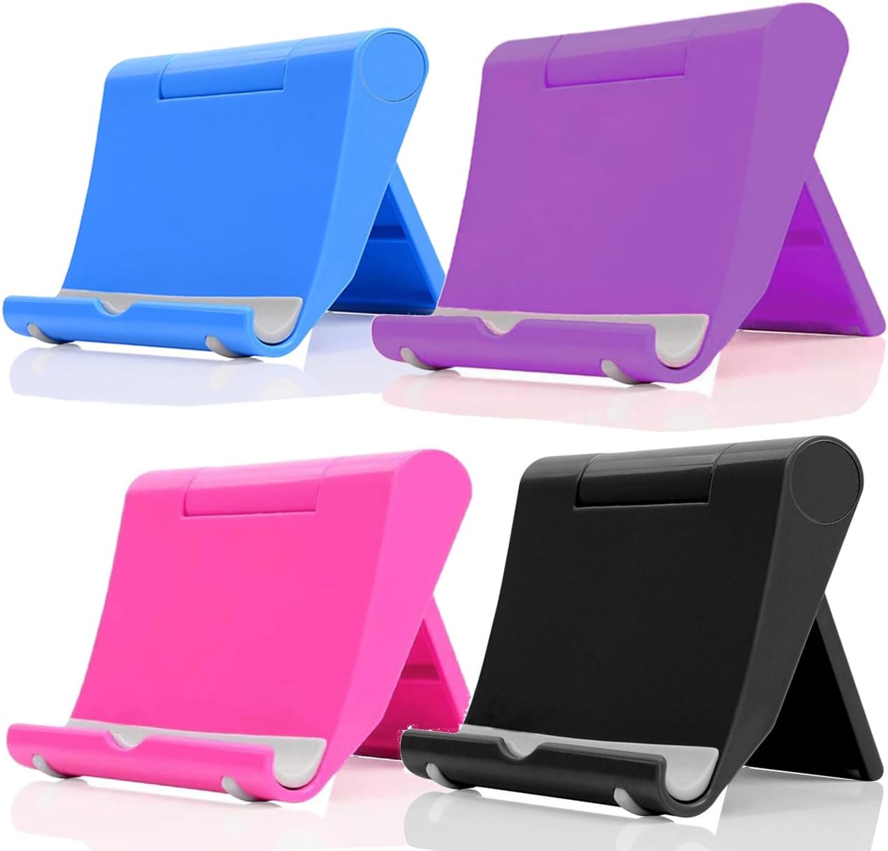 Cell Phone Stand for Desk Foldable Cell Phone Holder Desk Tablet Holder Mobile Phone Dock, Multi-Angle Universal Adjustable Tablet Dock (Pink+Purple+Black+Blue)