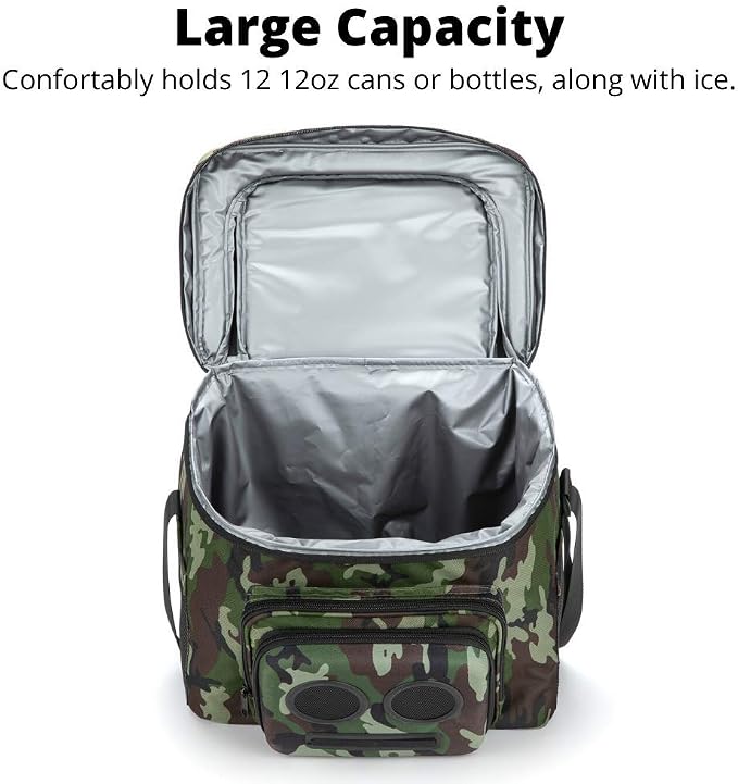 THE #1 Cooler with Speakers on Amazon. 20-Watt Bluetooth Speakers for Parties/Festivals/Boat/Beach. Rechargeable, Works with iPhone & Android (Camo)