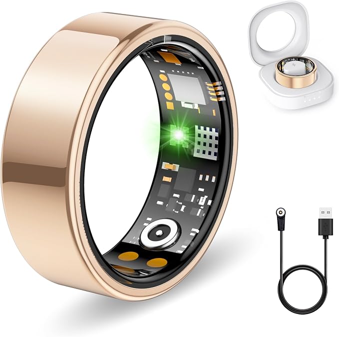 Smart Ring for Women Men, Fitness Ring with Heart Rate, Blood Oxygen, HRV, Stress, Sleep Tracker, Step Tracker, lP68 Waterproof Smart Ring for iPhone & Android, No Subscription Fee Rose Gold, 11#