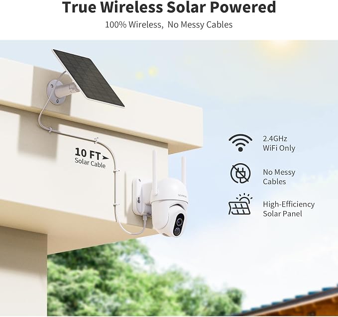 SEHMUA Solar Security Cameras Wireless Outdoor with 500-Lumen Super-Bright LEDs Spotlights, 2K 360° View Outdoor Camera Wireless, Color Night Vision, PIR Motion Detection,2-Way Audio