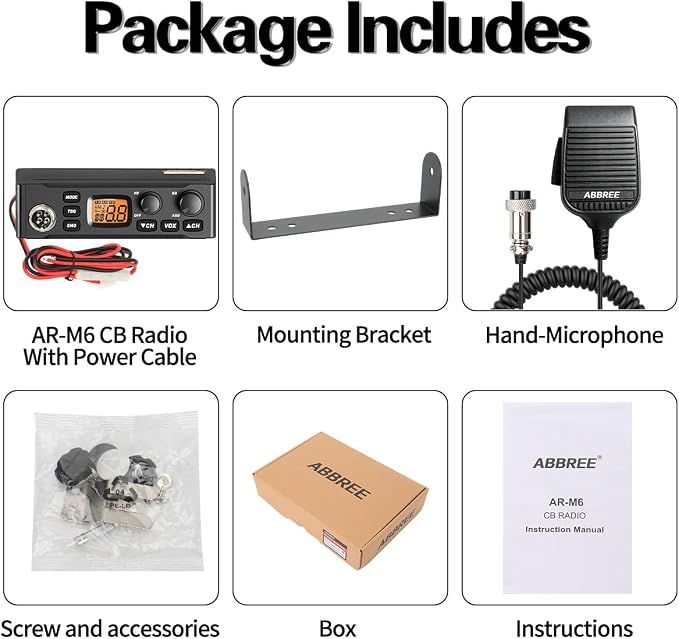 ABBREE CB Radio for Truckers Long Range AM FM Professional CB Radios,Compact Design,Instant Emergency Channel 9/19,Full 40 Channels,Handheld Mic,LCD Display,VOX (AR-M6)