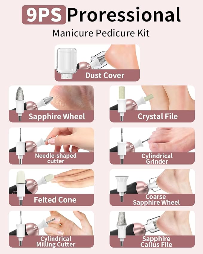9pcs Nail Drill Bits Sets with 50Pcs File Sanding Bands, Professional Rotary Cuticle Remover Bits Kit Cuticle Remover Bits for Acrylic Nail Manicure Pedicure Tools
