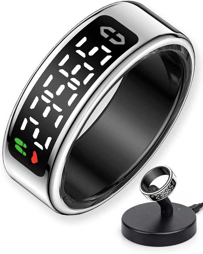 Smart Ring with LED Display，Fitness Tracker Ring, IP68 Waterproof Health Tracker Ring, Blood Oxygen & Heart Rate Monitor, Long Lasting Battery Sleep Ring for Women & Men