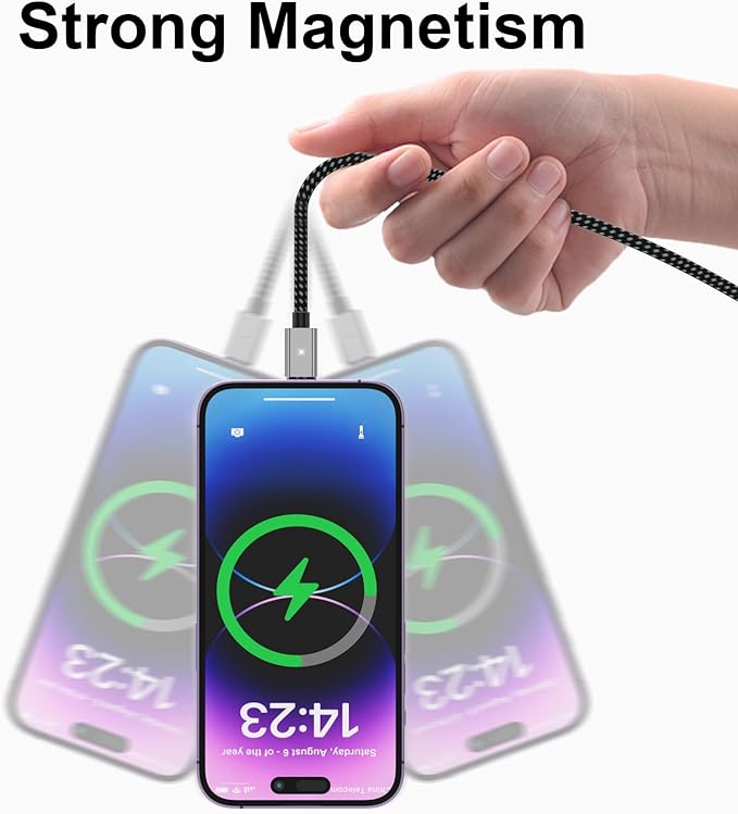 100W Magnetic Fast Charging Cable, USB C to USB C Cable(2 Pack,5/6.6FT), 480Mbps Data Transfer, for MacBook Pro/Air, iPhone 16 15 Pro Max, iPad, Galaxy S22 Ultra, Pixel