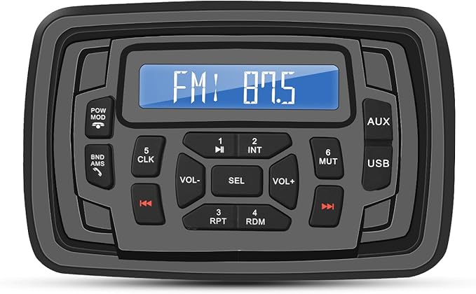 Marine Stereo Radio FM/AM USB for ATV UTV RZR XP900 Motorcycle Boat Golf Cart Truck SPA Powersports Car Vehicles Headunit Sound System Compatible with Bluetooth