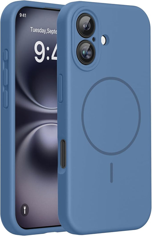 Miracase Magnetic for iPhone 16 Plus Case, [Soft Anti-Scratch Microfiber Lining], Magnetic for MagSafe, Liquid Silicone Shockproof Drop Protection Phone Case for 16 Plus,Glass Blue