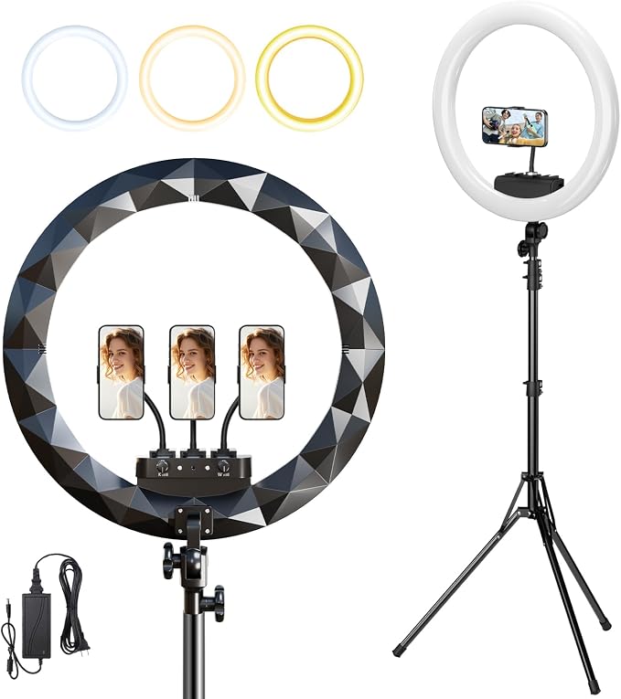 Large Ring Light with Stand, 19" Ring Light Tripod for iPhone, Professional Led Ringlight for Live Streaming, Barber, Makeup, YouTube, Tiktok, Black