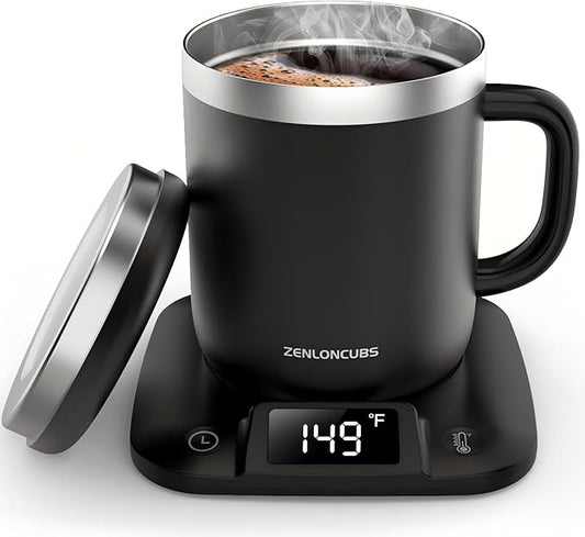 Smart Electric Heated Coffee Mug with Temperature Control, 5 Settings & Display, Auto Shut-Off, Fast Heating Warmer Set with Stainsteel Coffee Mug (17oz-Black)