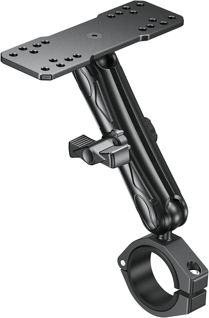 VAZESWIN Aluminum Alloy 1" Ball Fish Finder Mount, 5.9" Long Arm Marine Electronic Mount with Bar Clamp Base, Fit 1.5" 1.65" 1.75" 1.85" 2" Round Rail, for Garmin, Lowrance, Humminbird, Raymarine